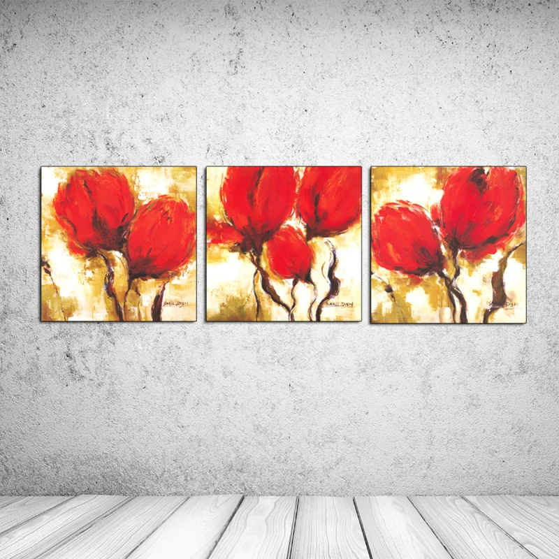 3PCS Abstract painting big Red flower rose Wall Vintage Oil Painting