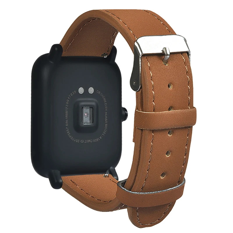 Hangrui Genuine Leather Wristwatch Band Strap For Xiaomi Huami Amazfit Bip strap bracelet Youth Smart Watch Smart Accessories (2)