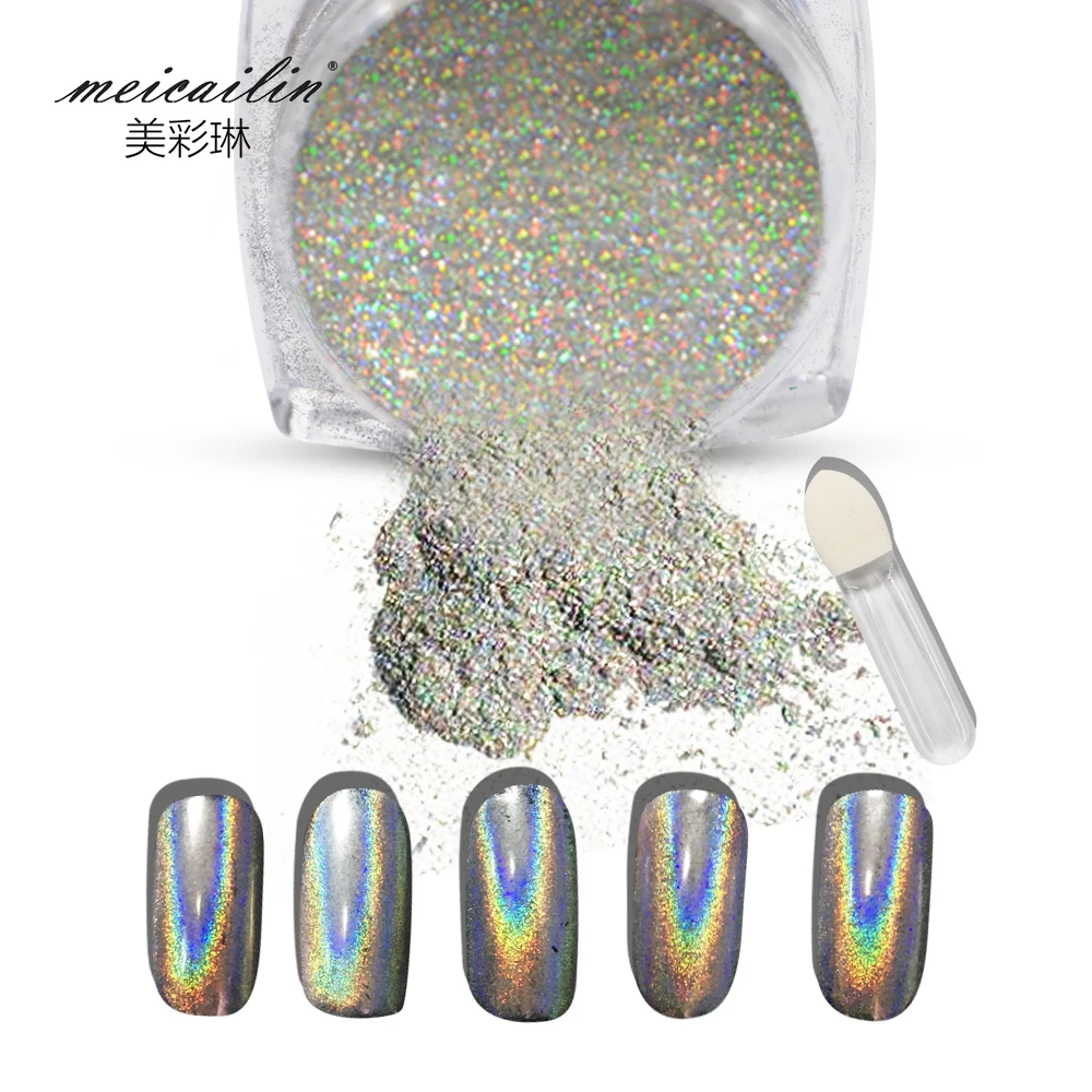 1g Box Shiny Laser Nail font b Powder b font Holographic Nail Glitter Dust Rainbow Chrome
