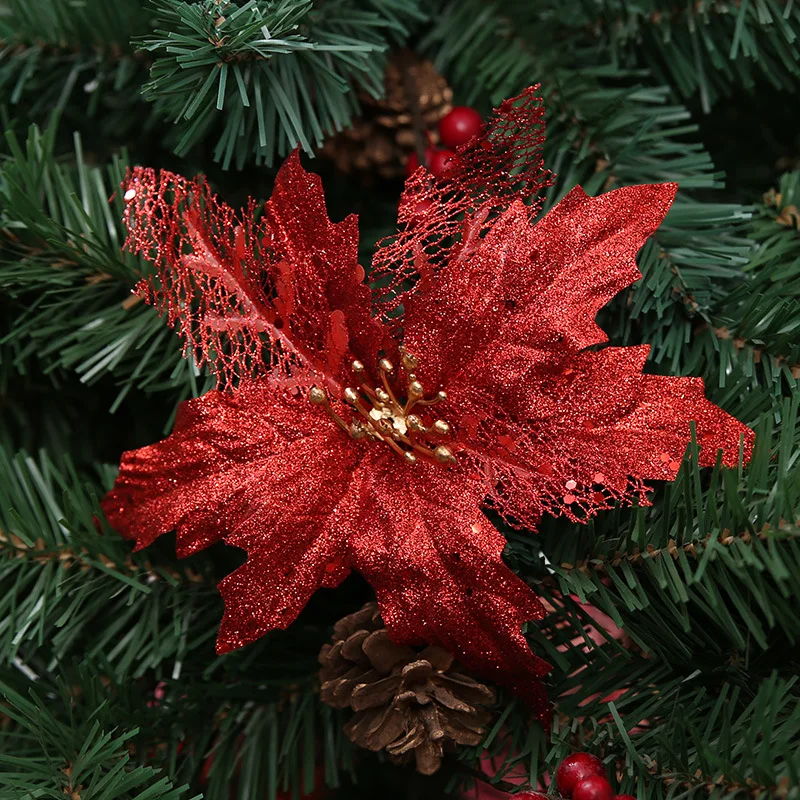 Buy 3 Pcs A Set Christmas Glitter Poinsettia Christmas