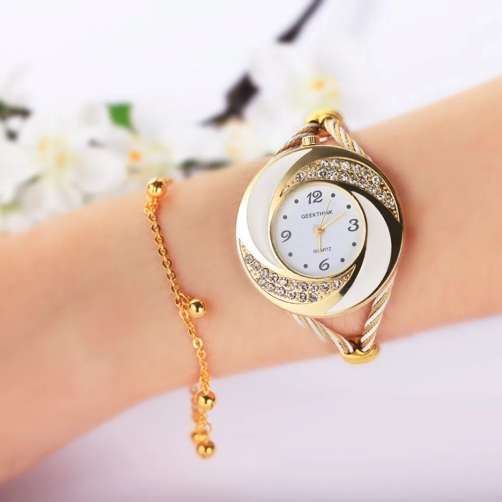 Новый Дизайн золото Дамы Элитный бренд Для женщин наручные часы Женское платье часы-браслет часы кристалл алмаза Кварцевые часы время