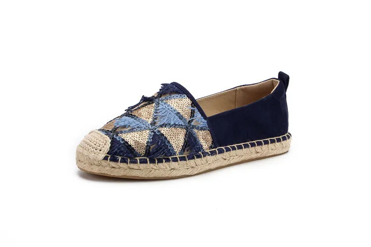 MInmclas Alpargatas Espadrilles; шикарные удобные слипоны; Женские Повседневные тапочки; дышащие льняные парусиновые туфли из конопли с кисточками и блестками для девочек