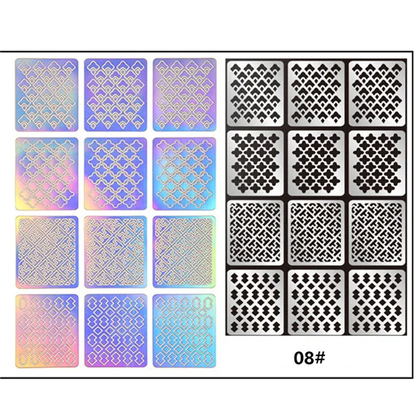 1 лист Новая мода винил для ногтей наклейки-Трафарет DIY маникюр Дизайн ногтей Инструмент 24 узора - Цвет: Pattern 08