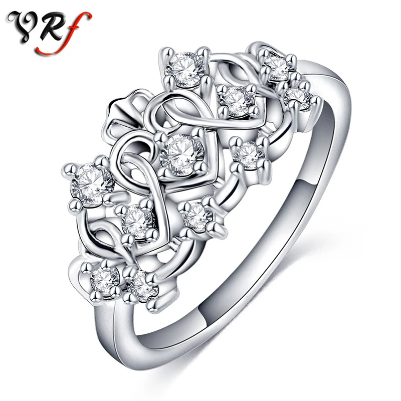 Розовое Золотое кольцо серебряного цвета с кубическим цирконием короной для