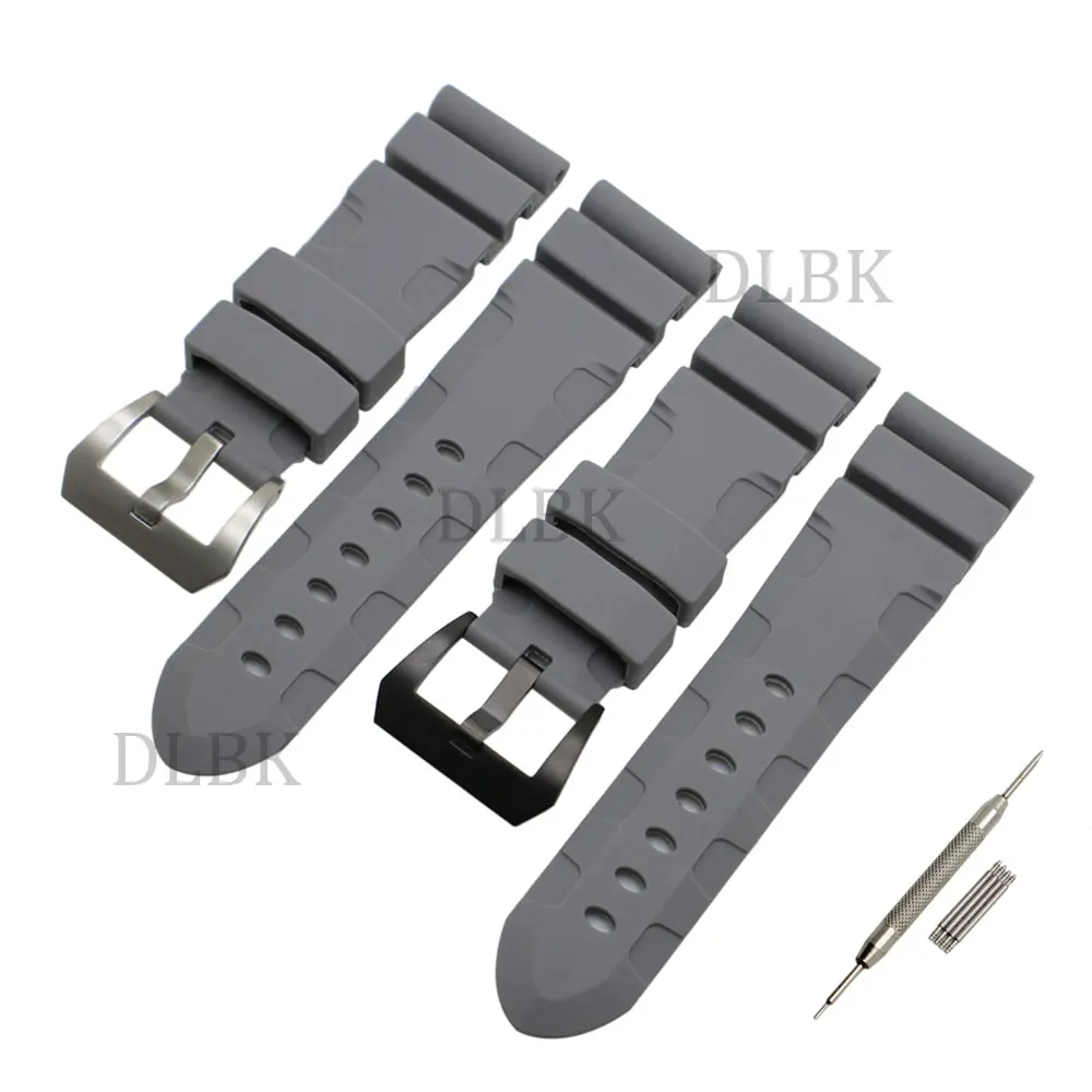 

24mm 26mm (Buckle 22mm) Gray Diving Silicone Rubber Watch Band Strap Sport Bracelet Stainless Steel Buckle for Panerai LUMINOR