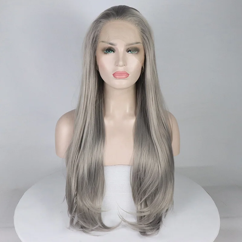 Fantasy Beauty Grey Wig Natural Looking Synthetic Lace Front Wig For