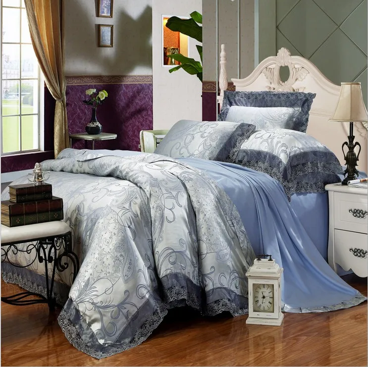 luxury lace royal blue bedding set 4pcs king queen size jacquard bedspread set duvet cover bed sheet comforter bedding sets in bedding sets from home - Blue Bedding Sets luxury lace royal blue bedding set 4pcs king queen size jacquard bedspread set duvet cover bed sheet comforter bedding sets in bedding sets from home - Blue Bedding Sets