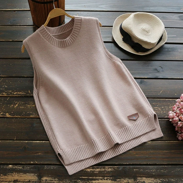 

YoYiKamomo Knitted Pullovers Casual O Neck 2018 Autumn Winter Sleeveless Vest Solid Color Mori Girl Knit Women Sweater