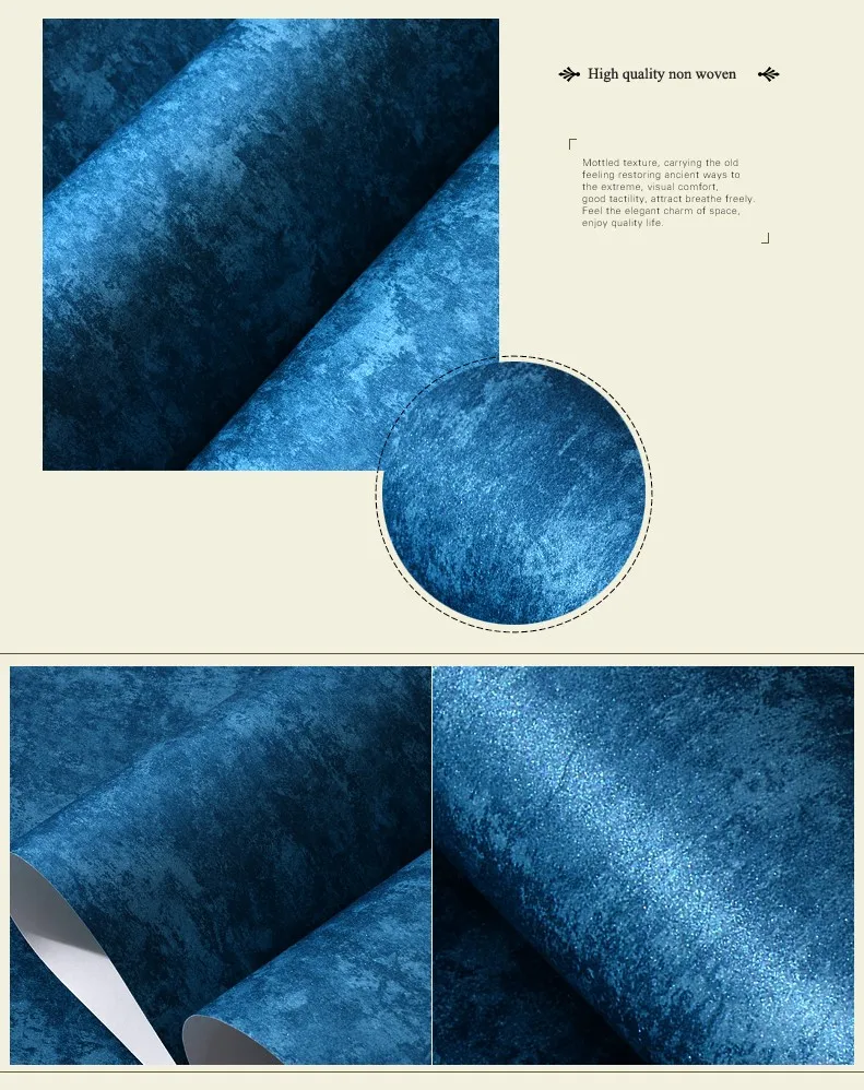 Винтажная средиземноморская настенная бумага для стен темно-синяя Наклейка Настенная бумага s Нетканая одноцветная настенная бумага для гостиной спальни