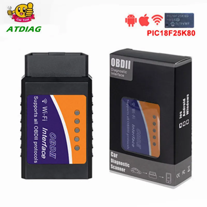 Новый ELM327 WiFi с чипом PIC18F25K80 беспроводной OBDII диагностический инструмент для