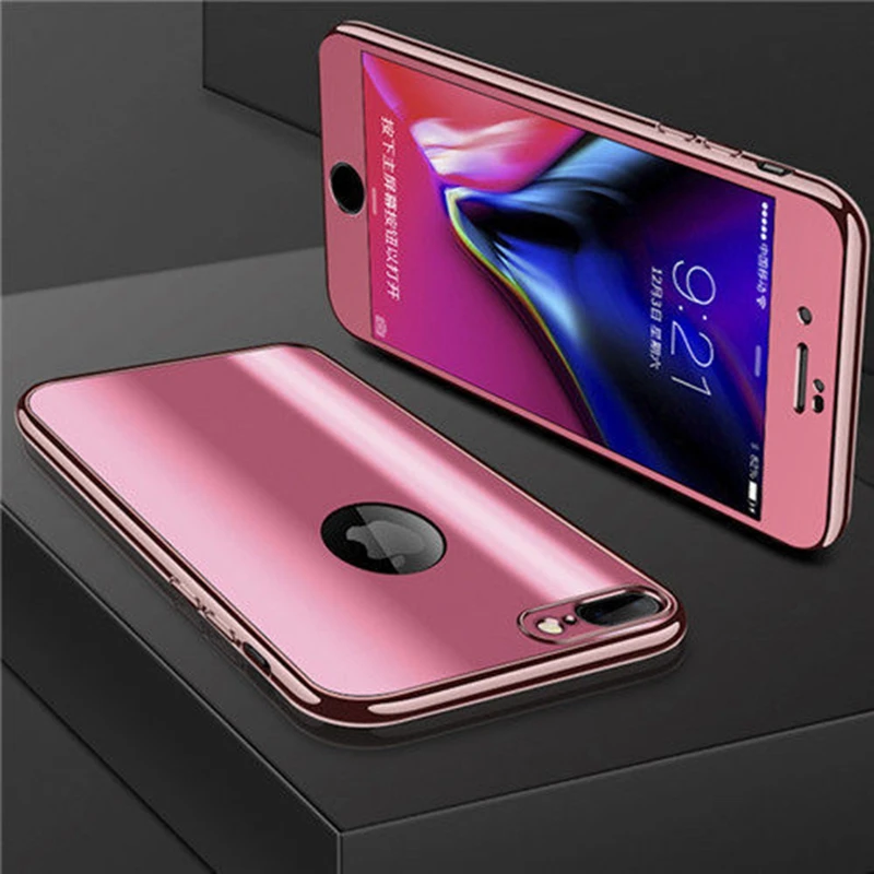 360-Degree-Protection-Case-For-iphone-X-8-7-6-6s-Plus-Rose-Gold-Plating-Mirror (2)