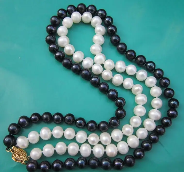 

2 rows AAA 9-10MM SOUTH SEA NATURAL WHITE BLACK PEARL NECKLACE 18" 14K GOLD C r a(5.18)