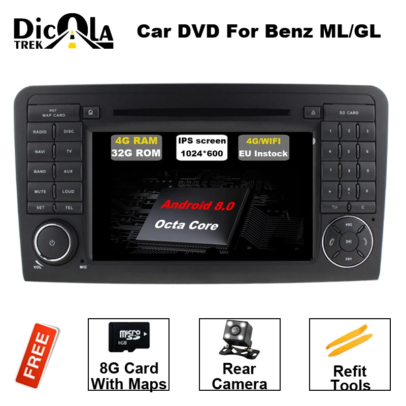 

Android 8.0 Two Din 7 Inch Car DVD Player For Mercedes/Benz/GL ML CLASS W164 ML350 ML500 X164 GL320 2G RAM 3G/4G WIFI Radio GPS