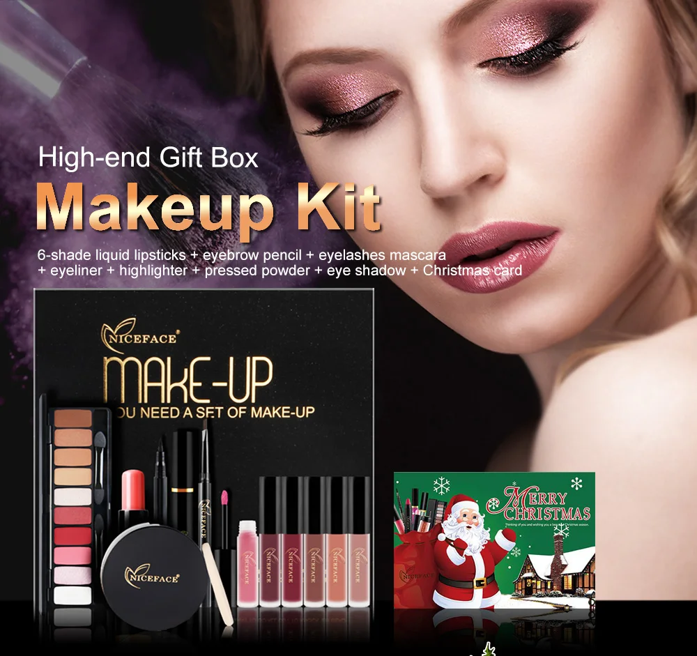 NICEFACE (Christmas Gift) Makup Tool Kit 13Pcs Make up Cosmetics Including Eyeliner Matte Lipstick Eyebrow Pencil Pressed Powder (1)