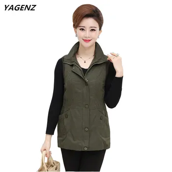 

YAGENZ New Fashion Vest Jacket Spring Women Middle-aged Outerwear Vest Plus Size Casual Tops Solid Color Embroidery Coat A567