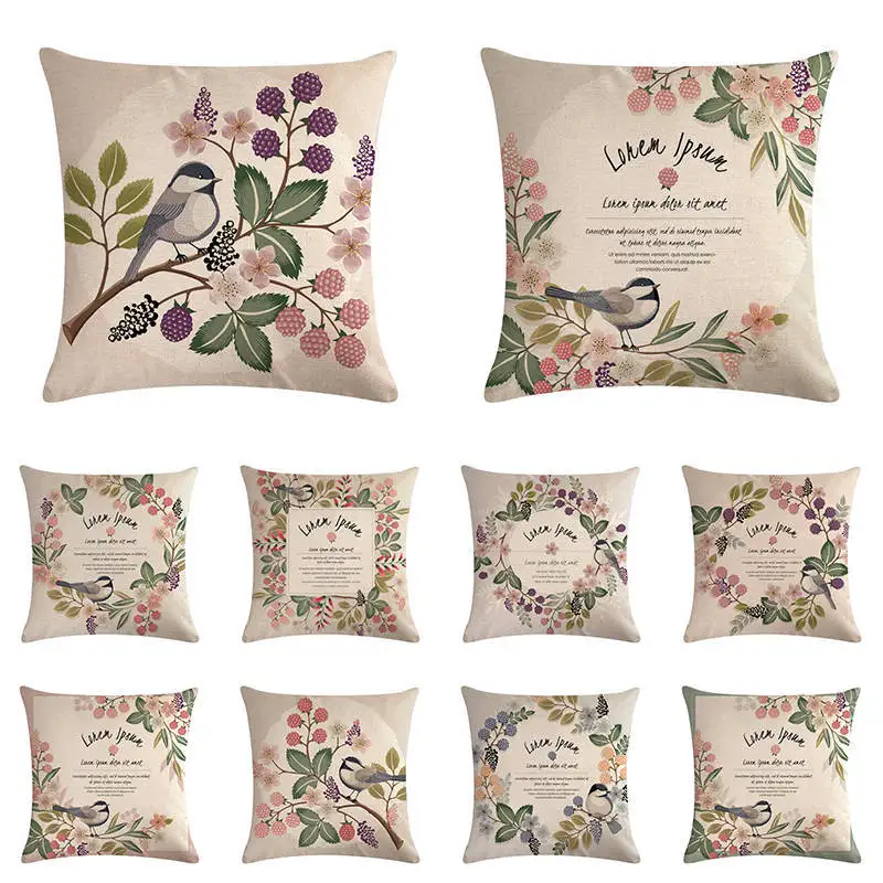 

Romantic Cotton Linen Decoration For Home Throw Pillow Cover Cushion Cover European Bird Animal Rustic Pillow Cover Game 45*45cm