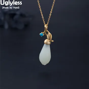 

Uglyless 100% Real 925 Sterling Silver Magnolia Chokers for Women Handmade Gold Plated Leaf Necklaces Jade Floral Pendants Jewel