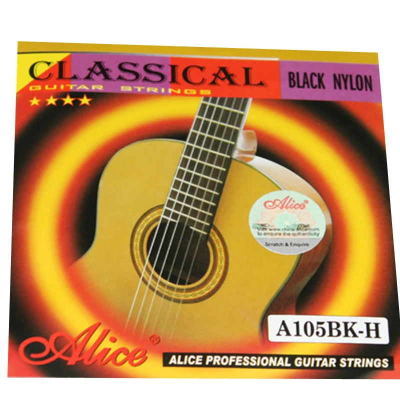 High Quality Alice A105BK H Hard Tension Black Nylon Silver Plated Classical Guitar Strings