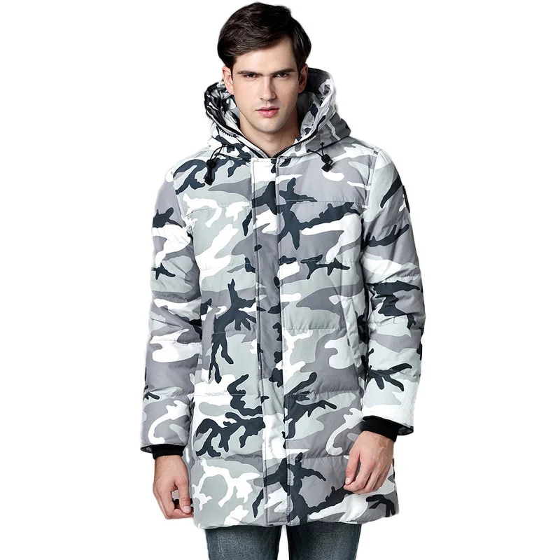 

Winter Men's Long Down Jackets 2019 New Thicken Hooded Camouflage Plus Size White Duck Down Coats Casual Male's Parkas LJ2408