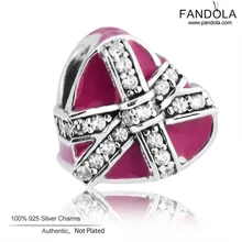 Подарки любовь подвески стерлингового серебра 925 пурпурный эмалью и ясно CZ шарики для Для женщин изготовления ювелирных изделий Подходит Браслеты perles