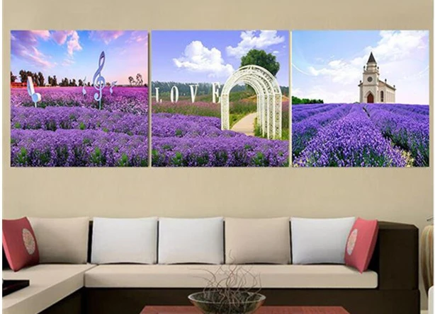 5d DIY diamond painting Purple flowers garden love note castle diamond embroidery mosaic modern triptych home decoration gifts