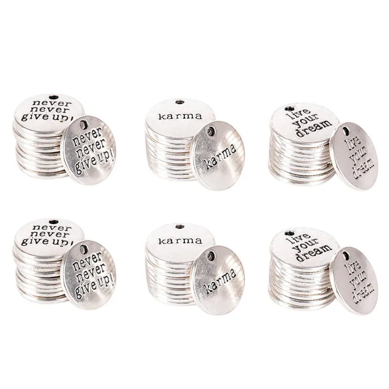 10Pcs lot Silver Words Pendant Beads Metal Charms DIY Words Handmade