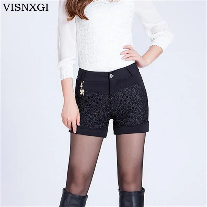 VISNXGI Streetwear Carved Flowers Formal Shorts Femininas Patchwork