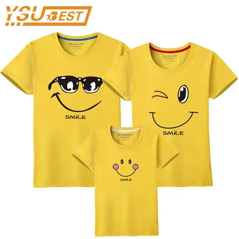 

Smiling Face Shirt Short Sleeves Matching Clothes New 2018 Cotton Family Matching T Shirt Fashion Family Outfit Set Tees Tops