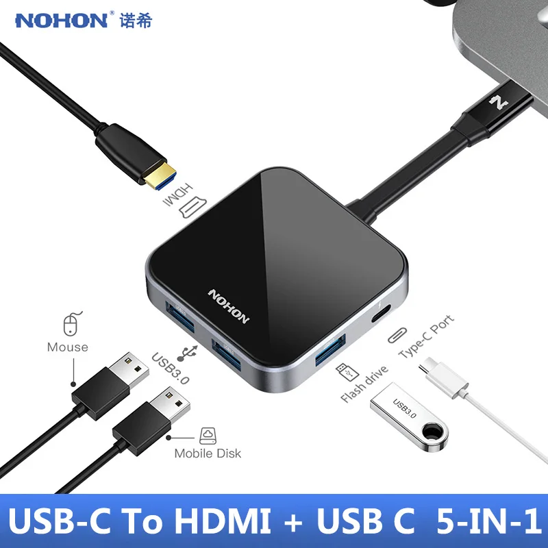 NOHON USB 3,0 концентратор type C концентратор USB разветвитель Мульти USB C концентратор HDMI адаптер питания для Macbook Pro mate 20 Pro Беспроводное зарядное устройство PD SD - Цвет: HDMI PD USBx3