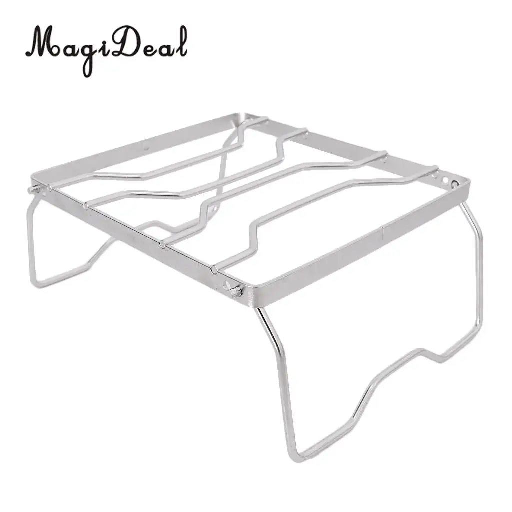 MagiDeal Foldable Camping Stoves Picnic BBQ Cooker Rack Support Stand/Potable Folding Stainless Steel Cooking Accessory