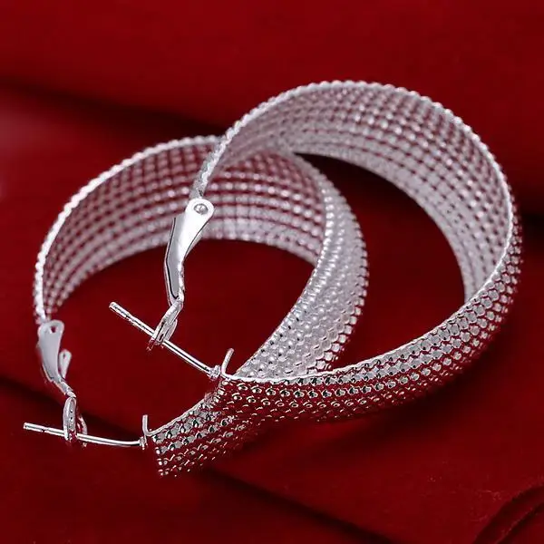 Простой модный стиль кольцо с серебряным покрытием Серьги Плоские U веб круглые серьги ювелирные изделия для женщин, и, SMTE064