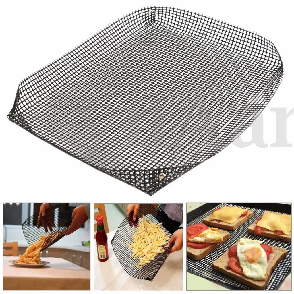 Chips Mesh Baking Tray Basket Grilling Pan Sheet Crisper Reusable Non-stick, Sits directly on the oven shelf