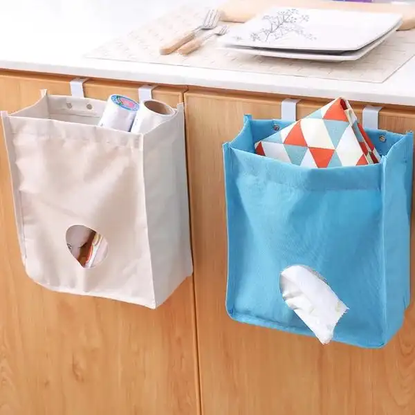 1pc Hanging Cabinet Rubbish Trash Bag Storage Bags Cupboard Door Back Grocery Organizer Container Hook Kitchen Holder