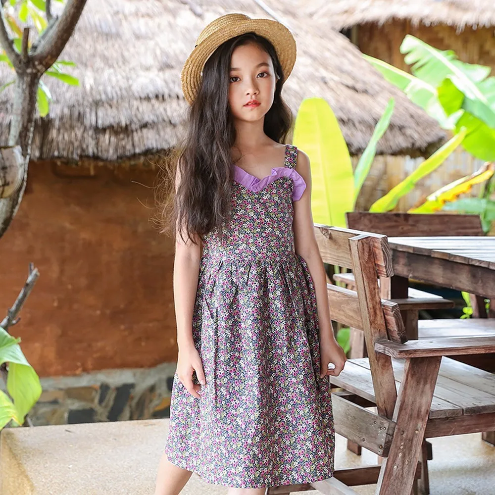

Floral Big Girls Dresses Cotton Floral Sleeveless Baby Girl Party Dress Holiday 12 14 10 8 6 4 Years 2019 Spring Summer Clothes