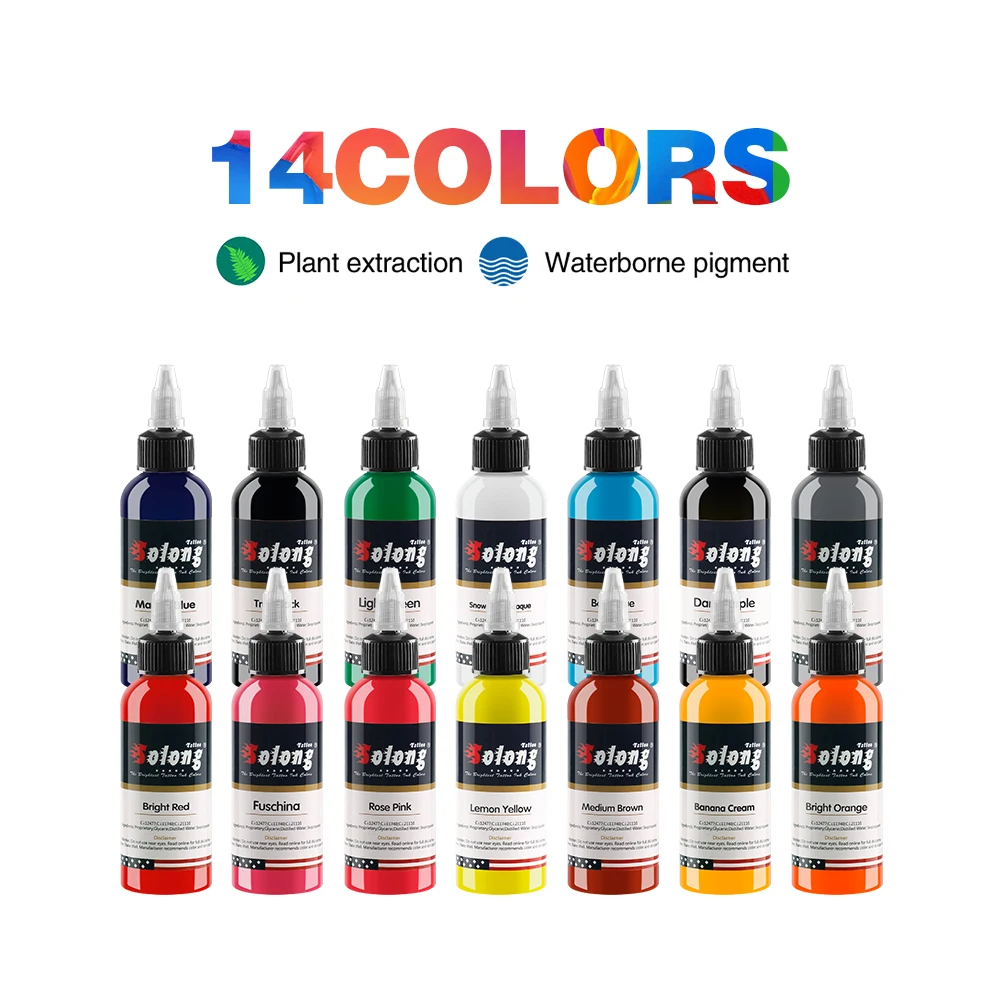 

Solong Second Generation Newest High Quality Solong Tattoo Ink 14 Colors Set 1oz 30ml/Bottle Tattoo Pigment Kit TI302-30-14