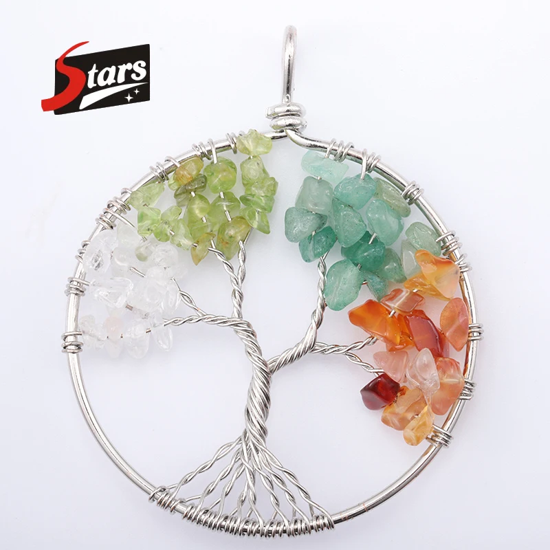Singreal Mixed Color Stone Natural Tree of Life Pendant for Women Handmade Necklaces Pandent Reiki Costume Jewelry | Украшения и