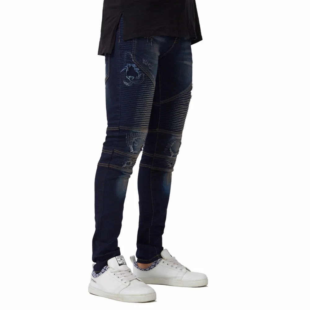 2018 Новые мужские рваные байкерские обтягивающие джинсы эластичные модные узкие джинсы