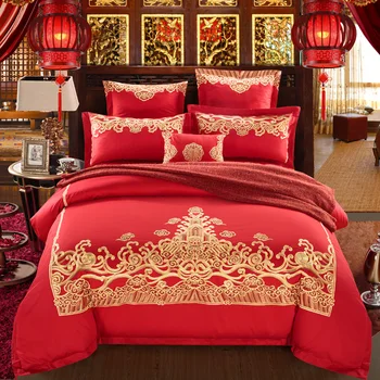 

Luxury 100% Cotton 4/7pcs Embroidery Luxury Bedding set wedding Bed set King Queen Size Duvet cover Bedsheet set