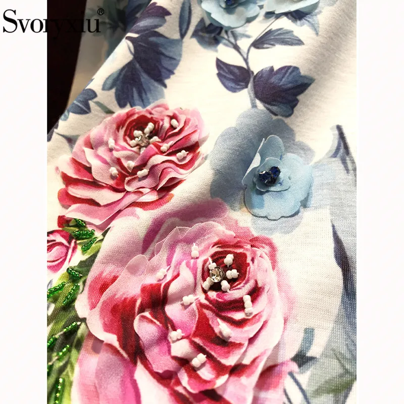 Kopen Svoryxiu 2019 Zomer Elegante Bloemenprint Katoen Tops Tees vrouwen Mode Diamant Applicaties Big Size T Shirts Vrouwelijke
