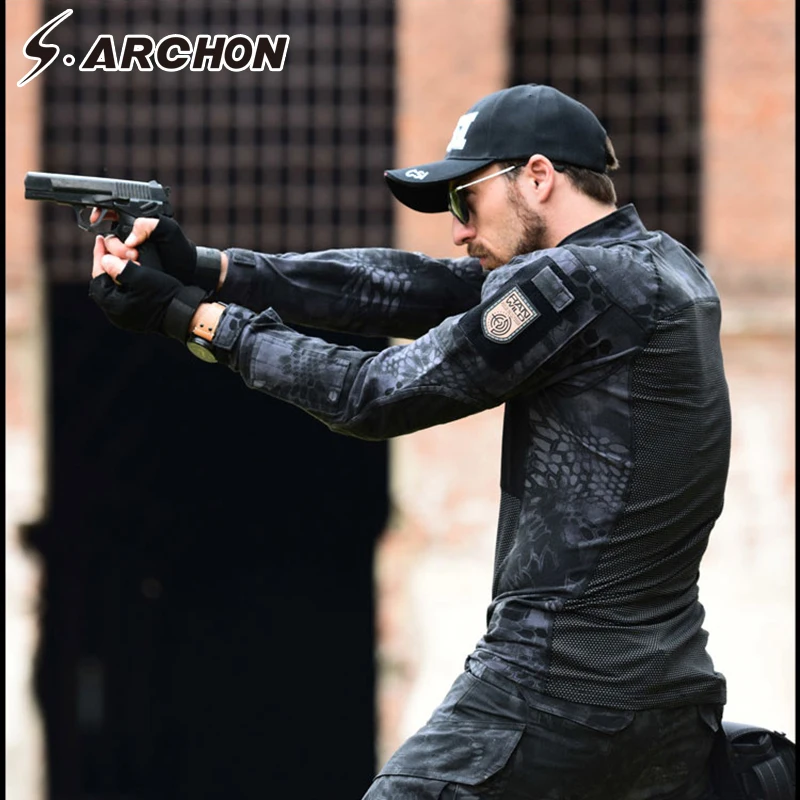 

S.ARCHON New Tactical Military T-Shirt Men Camouflage Long Sleeve Combat Shirt Quick Dry Hunt Army Rip-stop T-shirts Outwear Men
