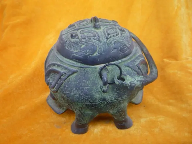 

Unique Old Bronze Pot \ Jar, wonderful design ,with loop handle, free shipping