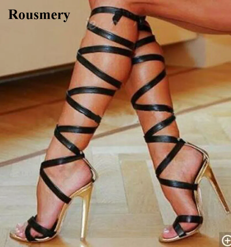 Hotsale Women Fashion Open Toe Lace-up Knee High Gladiator Boots Cut-out Strap Cross Stiletto High Heel Boots Dress Shoes Hotsale Women Fashion Open Toe Lace-up Knee High Gladiator Boots Cut-out Strap Cross Stiletto High Heel Boots Dress Shoes