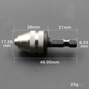 

1pc Keyless Drill Chuck Screwdriver Impact Driver Adapter 1/4 '' Hex Shank Drill Bit Tool Sliver Black Color