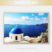Professional Artist Hand-painted High Quality Greece Santorini Oil Painting on Canvas Europe Landscape Santorini Oil Painting greece on air