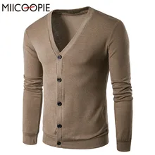Модный мужской свитер с длинным рукавом, однобортный Кардиган с v-образным вырезом, Мужской приталенный Однотонный мужской свитер