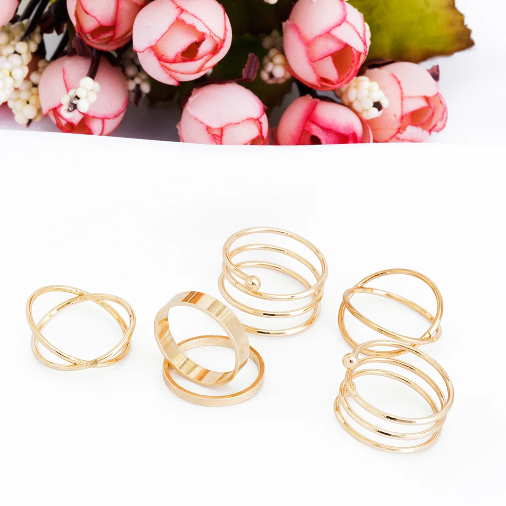 KISSWIFE популярный уникальный набор колец в стиле панк золотого цвета, кольца на кастет для женщин, кольцо на палец, 6 шт., набор колец