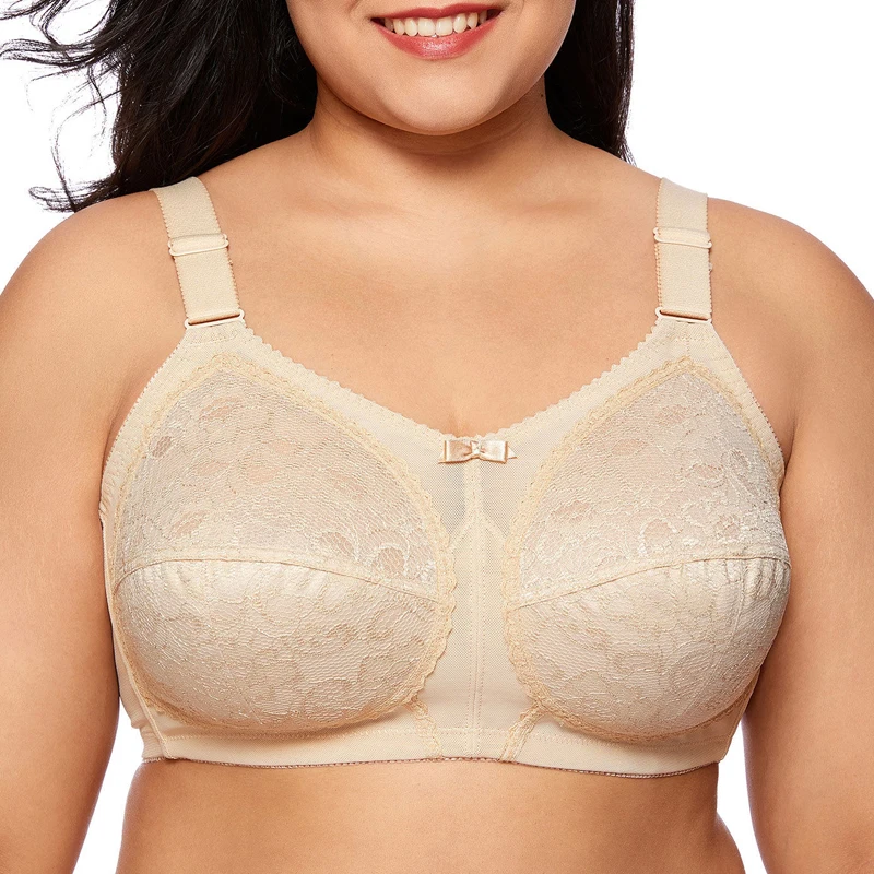 

34 36 38 40 42 44 B C D DD DDD E Women Unlined Lace Sheer Full Coverage Ultra thin Plus Size Wireless Minimizer Bra