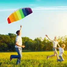 Радужный Мощный двойной парашютный воздушный змей с 2 шт 30 м нейлоновые летающие линии и сумка для переноски детей пляжные спортивные игрушки для игр на открытом воздухе