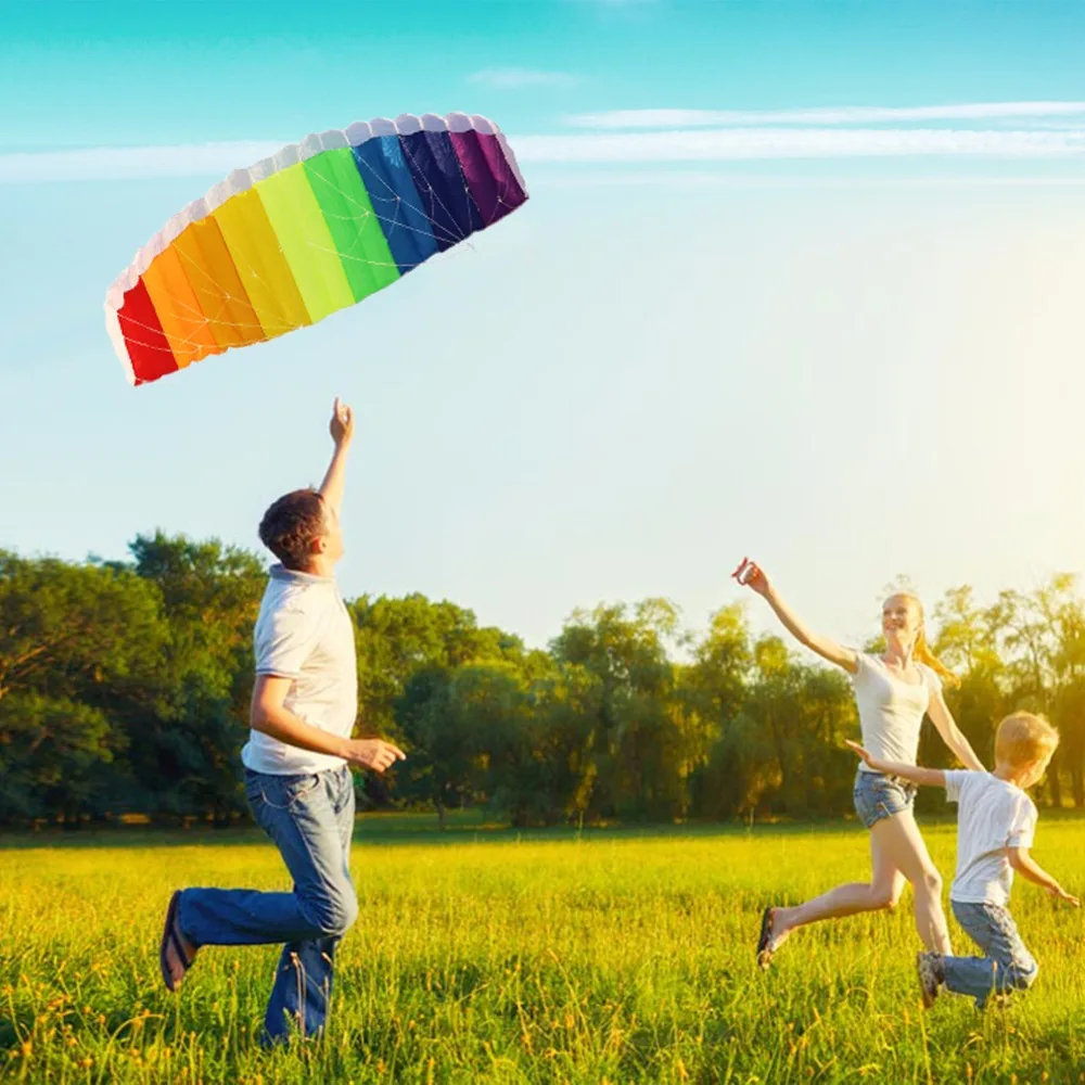 

Rainbow Power Dual Line Parachute Kite with 2pcs 30m Nylon Flying Lines and Carring Bag Children Beach Outdoor Sport Play Toys