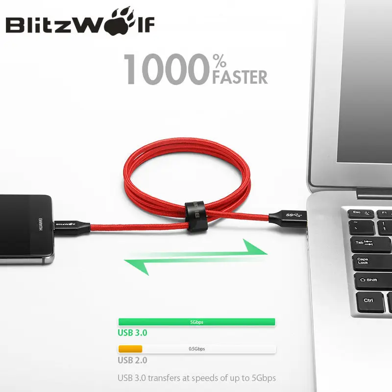 BlitzWolf кабель USB тип-С кабель 1m 1.8m для зарядки мобильного телефона для Xiaomi для Macbook